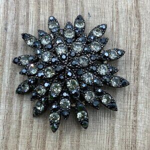 Flower Burst Glass Vintage Black Metal Brooch